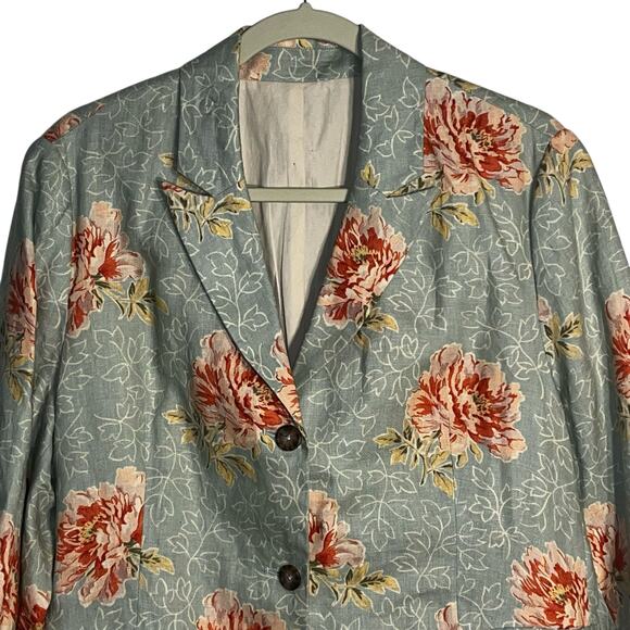 Boden Linen Floral Blazer Jacket Size 18 Blue Red Peony Print - Picture 2 of 9